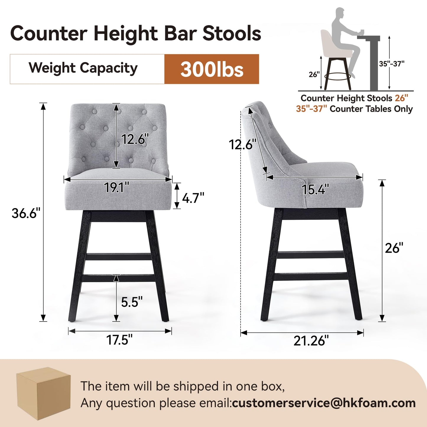 Erdoru Swivel Bar Stools with Backs, 26" Counter Height Bar Stools Set of 3, Modern Linen Fabric Upholstered Counter Height Stools with Solid Wood Legs for Kitchen Island, Dining Space, Light Grey
