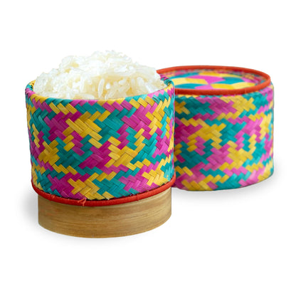 Panwa Mini Bamboo Sticky Rice Serving Basket Set – 4-Piece 4" Diameter Thai Wicker Kratip, Handmade Bamboo Sticky Rice Container, Food Safe for Authentic Thai Cuisine
