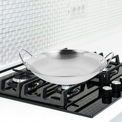 BESTonZON Stainless Steel Wok Pan, Everyday Pan, Korean Pan, Mini Wok Cookware, Non Stick Deep Frying Pot, Metal