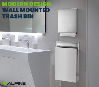 Alpine Recessed Waste Receptacle - Large 12 Gallon Brushed Finish Stainless Steel Mounted in Wall Trash Can for Commercial Bathrooms in High Traffic Areas Like Restaurant, Airport, Hotel, School
