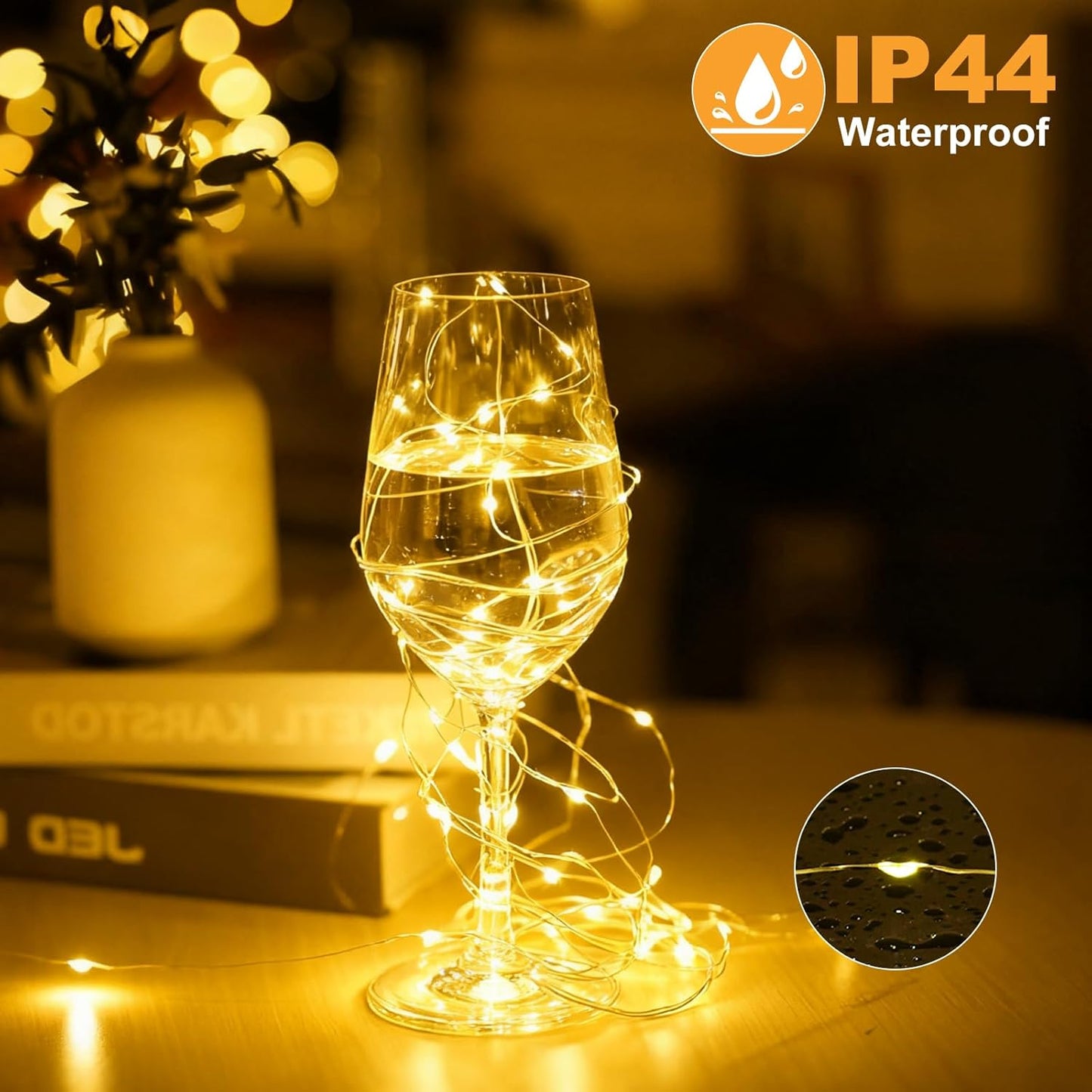 Skiennix Fairy Lights - 32FT Rechargeable Battery Operated Mini LED String Lights | Waterproof Warm White for Bedroom & Party Decor