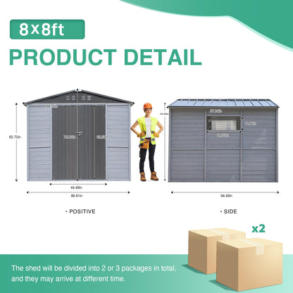 Jaxenor 8x8 FT Outdoor Wood Storage Shed, Garden Tool Shed with Windows, Outside Storage Shed Waterproof for Garden, Backyard, Patio, 4 Vents (Without Floor) Gray