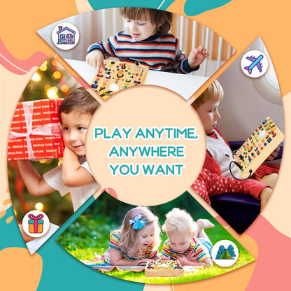 RichBoy Montessori Toy Busy Board with 40 LED Lights, 59-in-1 Sensory Toys for Toddlers, Travel Educational Activity for Airplane, Ideal Christmas Birthday Gift for Boys & Girls (7.8" x 6.5")