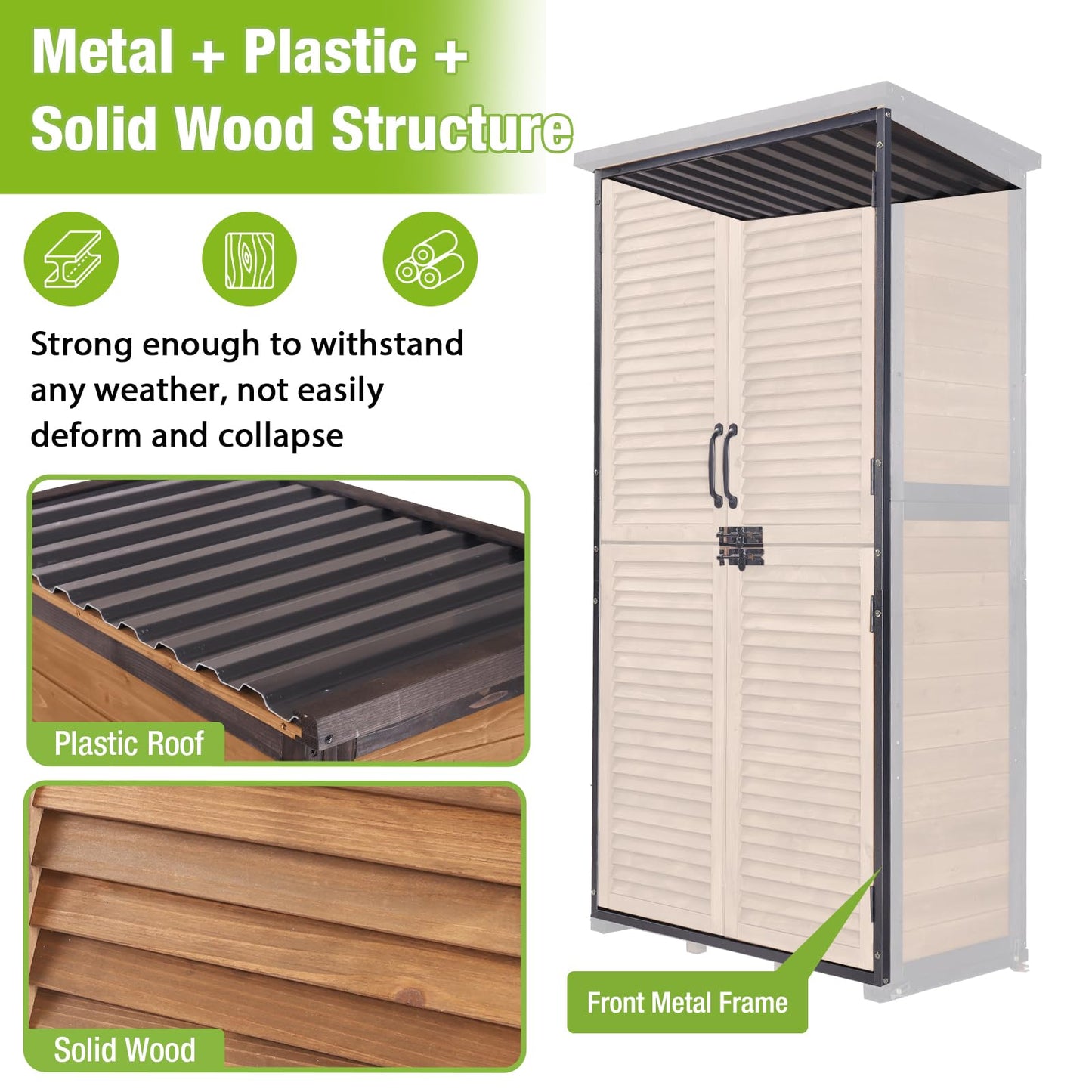 GUTINNEEN Outdoor Storage Cabinet Upgraded with Metal Frame Durable Storage Shed with Floor and Adjustable Shevels Waterproof Garden Tool Shed
