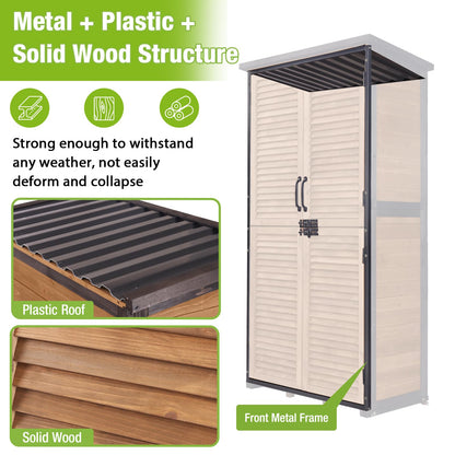GUTINNEEN Outdoor Storage Cabinet Upgraded with Metal Frame Durable Storage Shed with Floor and Adjustable Shevels Waterproof Garden Tool Shed