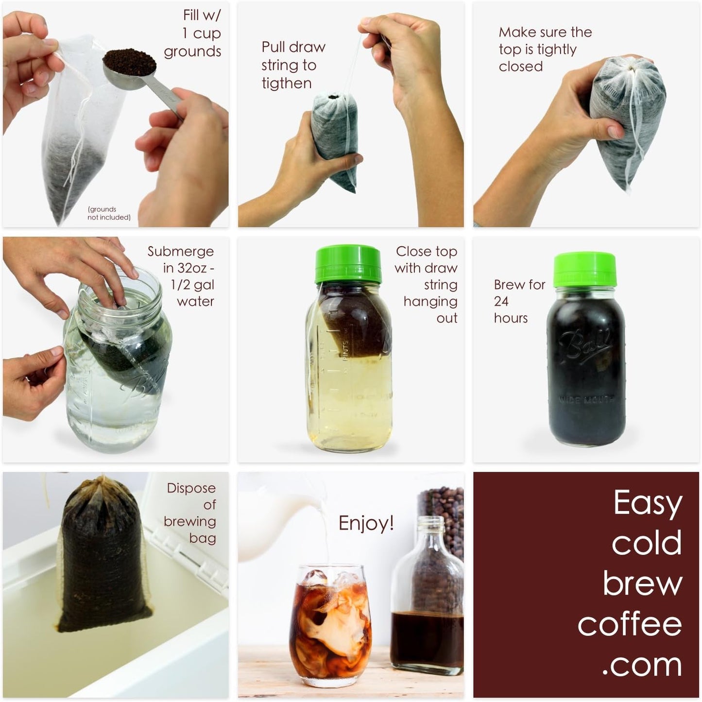 No Mess Cold Brew Coffee Filters - Disposable Biodegradable Fine Mesh Brewing Bags for French/Cold Press
