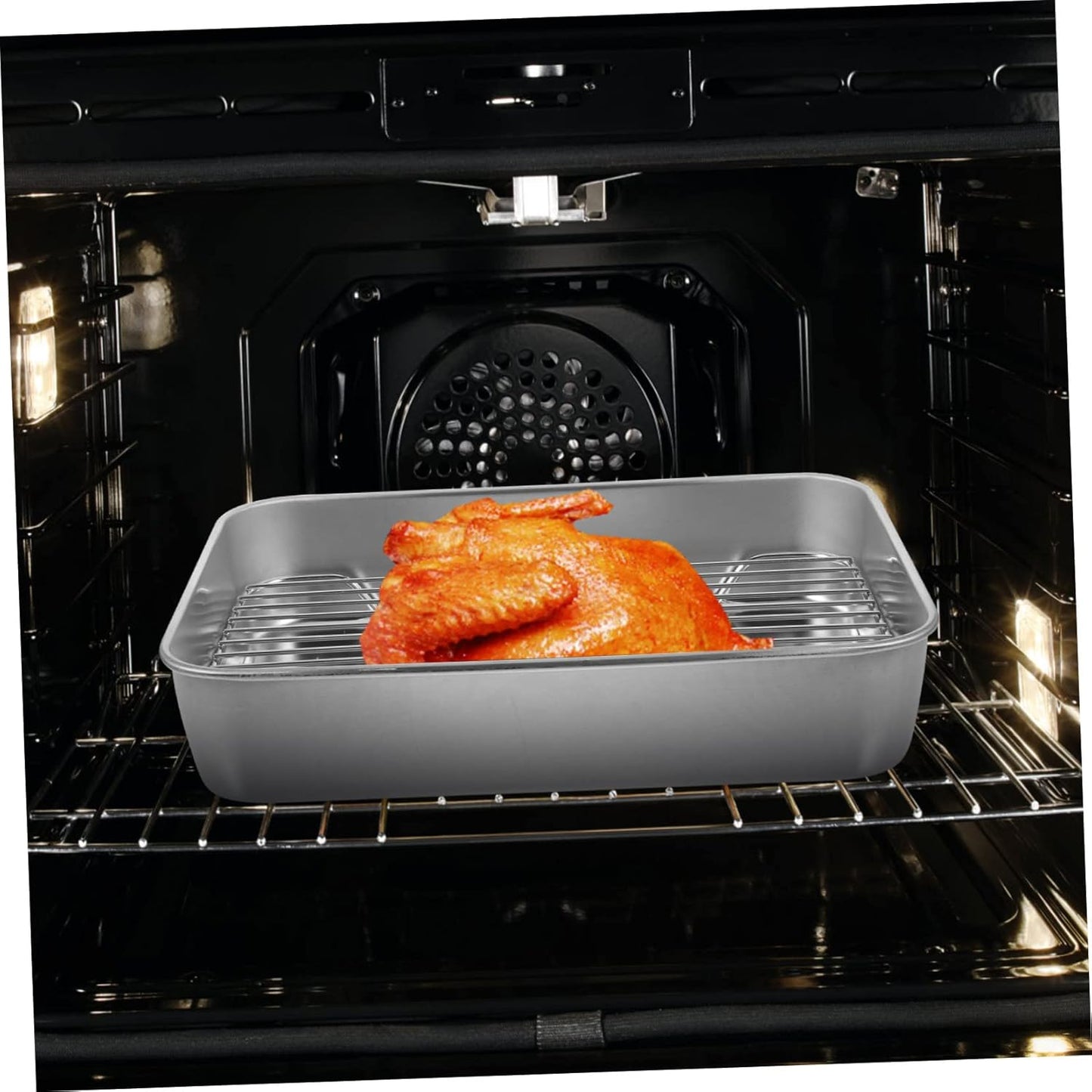 PRETYZOOM Grill Pan Set with Lid, Baking Pan with Roasting Rack, Metal Baking Tray for BBQ Grills