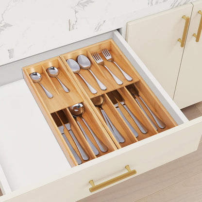 Bamboo Silverware Drawer Organizer Kitchen Utensil Tray Holder for Flatware, Cutlery, Spoon, Forks, Knives