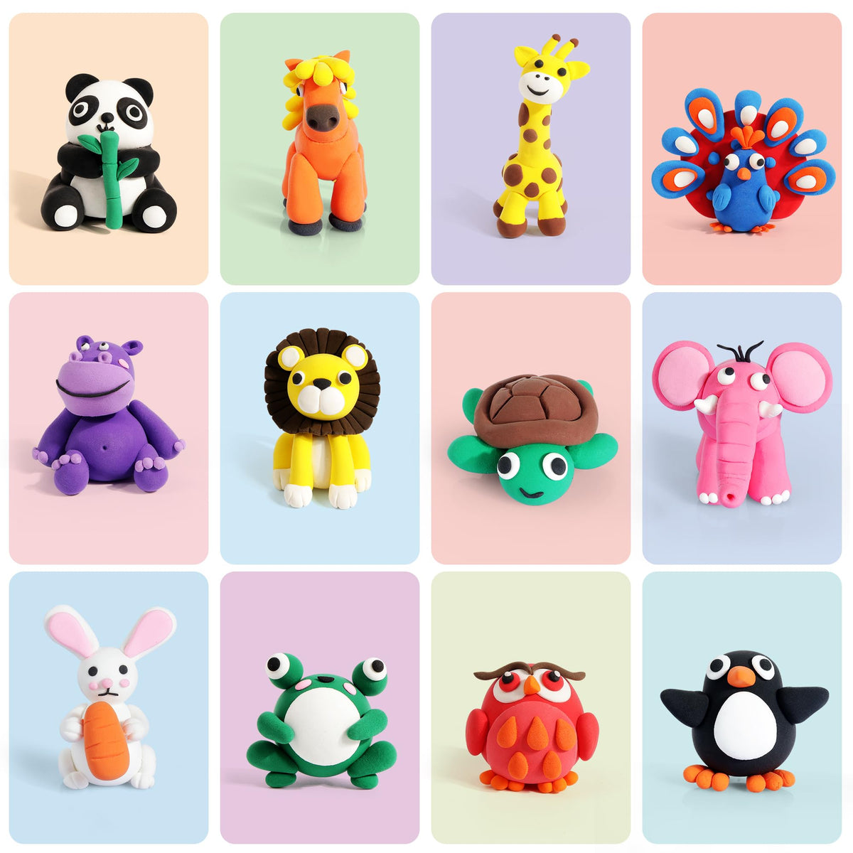 Air Dry Clay Kit for Kids, 12 Animals Modeling Clay for Kids, Molding Clay with Tutorial Cards & Video, 8 Sculpting Tools, Ultra Light, Safe & Non-Toxic, DIY Arts and Crafts Toys Gifts for Boys Girls