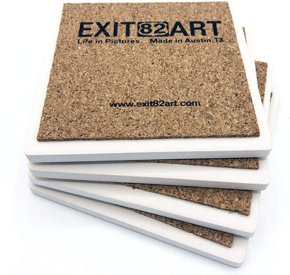 EXIT82ART - Stone Drink Coasters (Set of 4), New Orleans French Quarter, Vintage Black and White Images, Tumbled Stone,