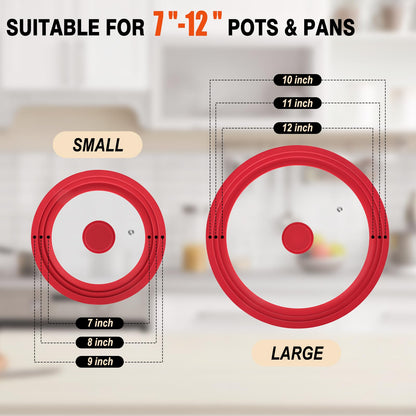 Universal Lids for Pots, Pans and Skillets Fits 7",8",9",10",11",12" Cookware, Replacement Pan Lid with Tempered Glass and Heat-Resistant Silicone Edge,Durable Frying Pan Cover
