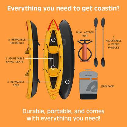 Retrospec Coaster Single & Tandem Inflatable Kayak for Adults - Blow Up Kayak, 220 & 440lb Capacity, Portable Lightweight Kayak with Paddle, Pump & Carry Bag