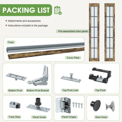 CEAKIAN Preassembled Bifold Closet Doors for 30" X 80" Opening, Country Style,Space Saving, Tempered Frosted Glass with Black Cross Grid, Bi folding Barn Door with Concealed Hardware Kit, Easy Install