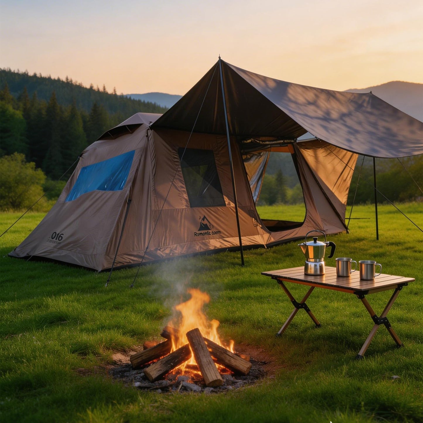 Romantic Camp Inflatable Camping Tent with Pump,8-10 Person Waterproof Blow Up Air Tent for Camping Hiking,Easy to Set Up 4-Season Inflatable House Tent with Oversized Canopy