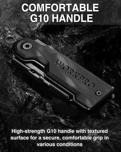 WORKPRO 3-Pack Folding Utility Knife Set, G10 Handle Box Cutter with 10 Extra SK5 Blades, Quick-Change Razor Knife with Belt Clip, EDC Utility Knife for DIY, Office, Home, Arts & Crafts – Black