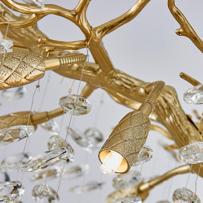 TMAFON Modern Gold Crystal Chandeliers Chandeliers - L63 inch Rectangular Golden Tree Branches Ceiling Pendant Light Fixtures, Luxury K9 Raindrop for Dining Room