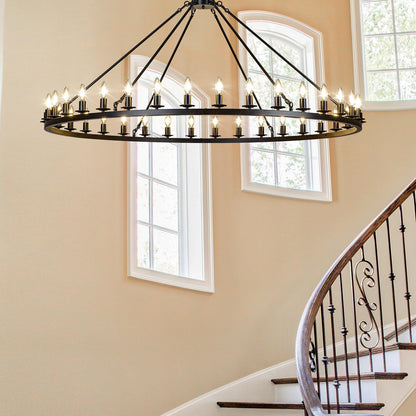 HermnJakk Black Wagon Wheel Chandelier 60-Inch 36-Light,Extra Large Round Rustic Farmhouse Chandelier Metal Circle Chandeliers for Dining Room Living Room High Ceilings