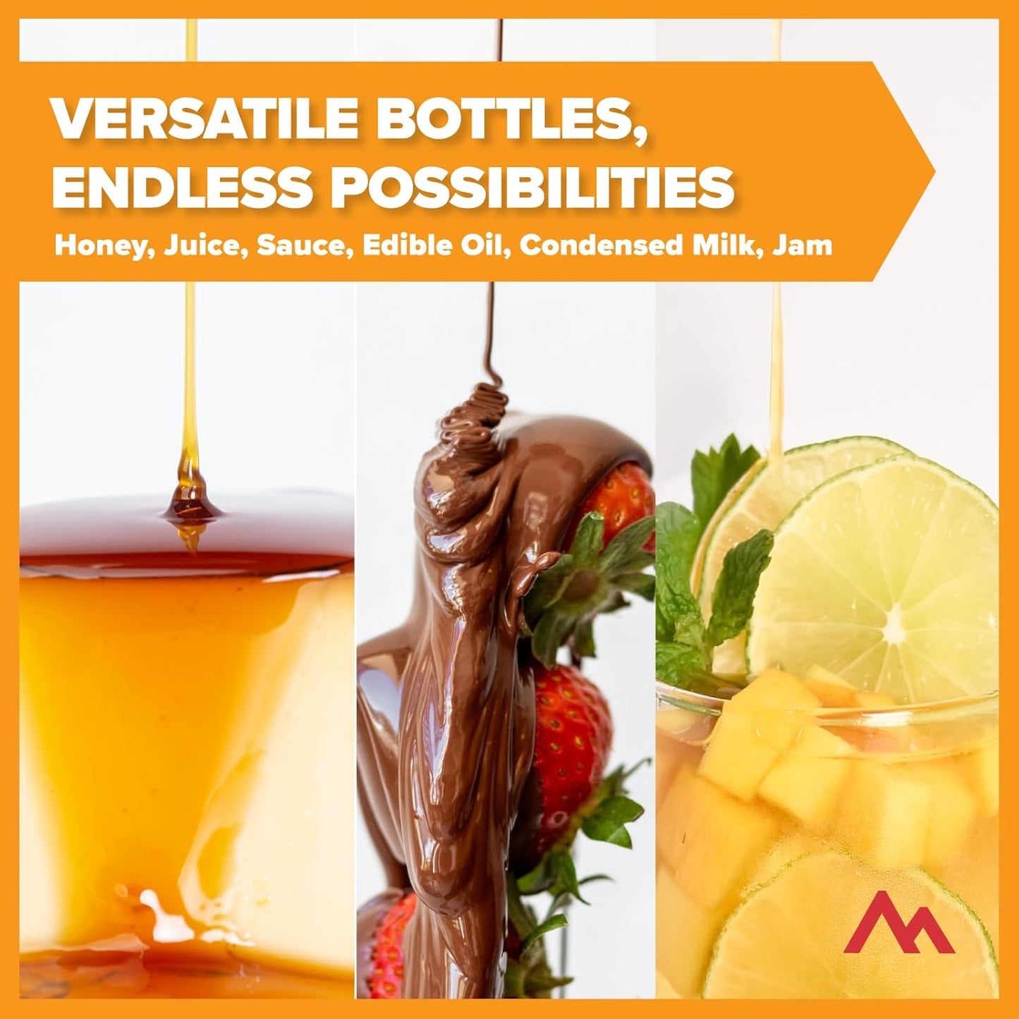 16oz pack 6 Pinnacle Mercantile Refillable HDPE Plastic Honey Bottles - Easy Squeeze, leak-proof, BPA-Free, and Made