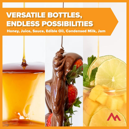 16oz pack 6 Pinnacle Mercantile Refillable HDPE Plastic Honey Bottles - Easy Squeeze, leak-proof, BPA-Free, and Made