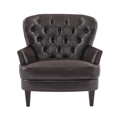 Christopher Knight Home Tafton Tufted Leather Club Chair, Brown 35D x 33.5W x 34.5H in