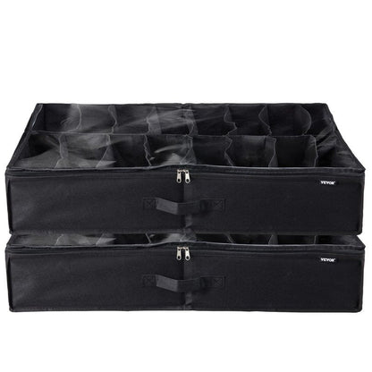 VEVOR Under Bed Shoe Storage Organizer, Set of 2, Total 32 Compartments, Underbed Shoes Closet Storage Solution with Clear Window, Breathable, Foldable Fabric Container Box with Reinforced Handles
