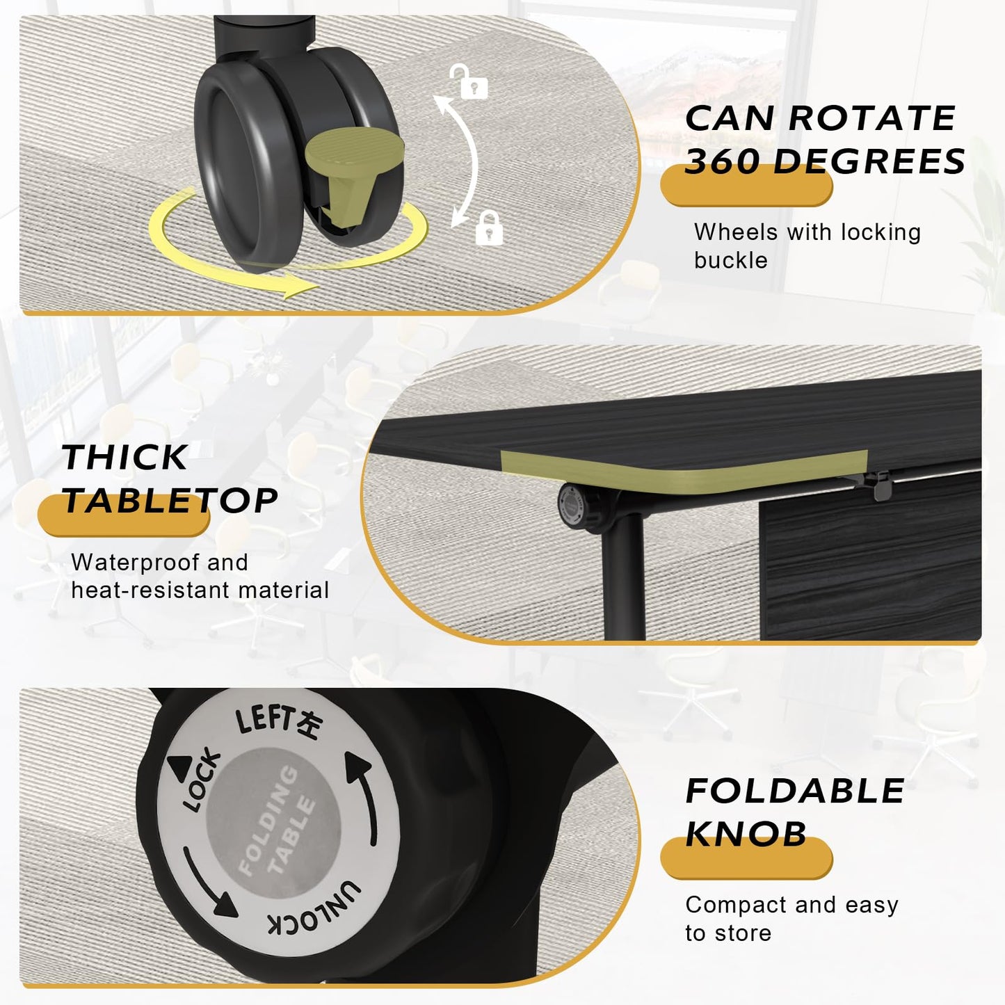 rzoizwko 4Packs Folding Conference Tables on Wheels,55.1 in Mobile Flip Top Meeting Room Table for Office & Training Rooms,Foldable Conference Room Tables Modular Rolling Desk Heavy-Duty Metal Frame