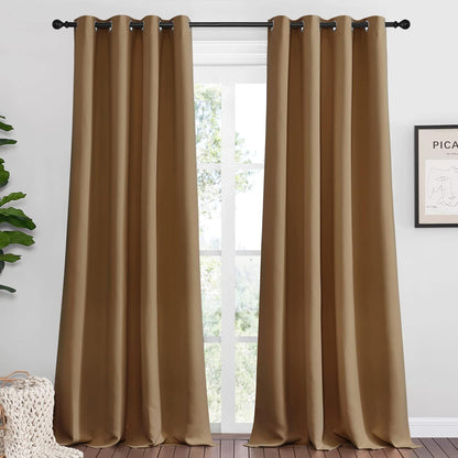NICETOWN Blackout Curtains - Noise Reducing, Draft Blocking, 120-Inch Length, 2 Panels, Gold Brown