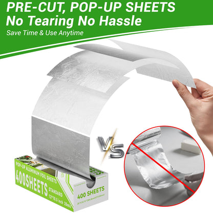 Aluminum Foil Sheets, 400 Count Tin foil,12" x 10.6" Pre-Cut Pop-Up Dispenser for Food Wrap, Hot Dog or Sandwich Wrap,Food Storage, Baking, Catering, Restaurant,Kitchen Use (Silver, 12 Inch)