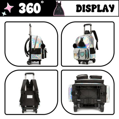 HTgroce Rolling Backpack with Wheel,School Backpack for Kids Girl Roller Schoolbag Wheeled Backpacks Set Carry-on Luggage,Black