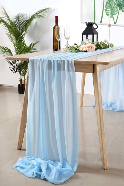 Chiffon Table Runner 27x120 Inches, Baby Blue Sheer Fabric Long Table Runners for Wedding Party Decorations