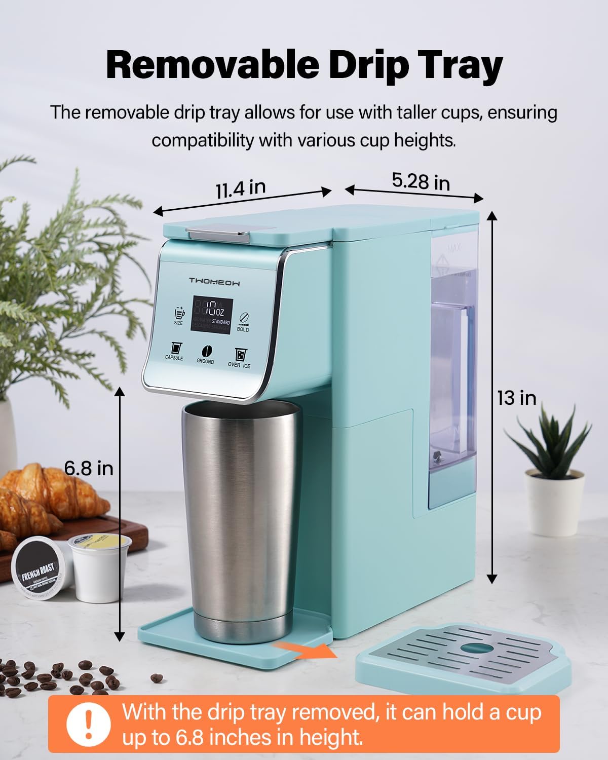Setting, 52oz 6 to14oz K Cup Coffee Maker With Bold Single Serve Hot & Iced Coffee Maker for K-Cup and Grounds