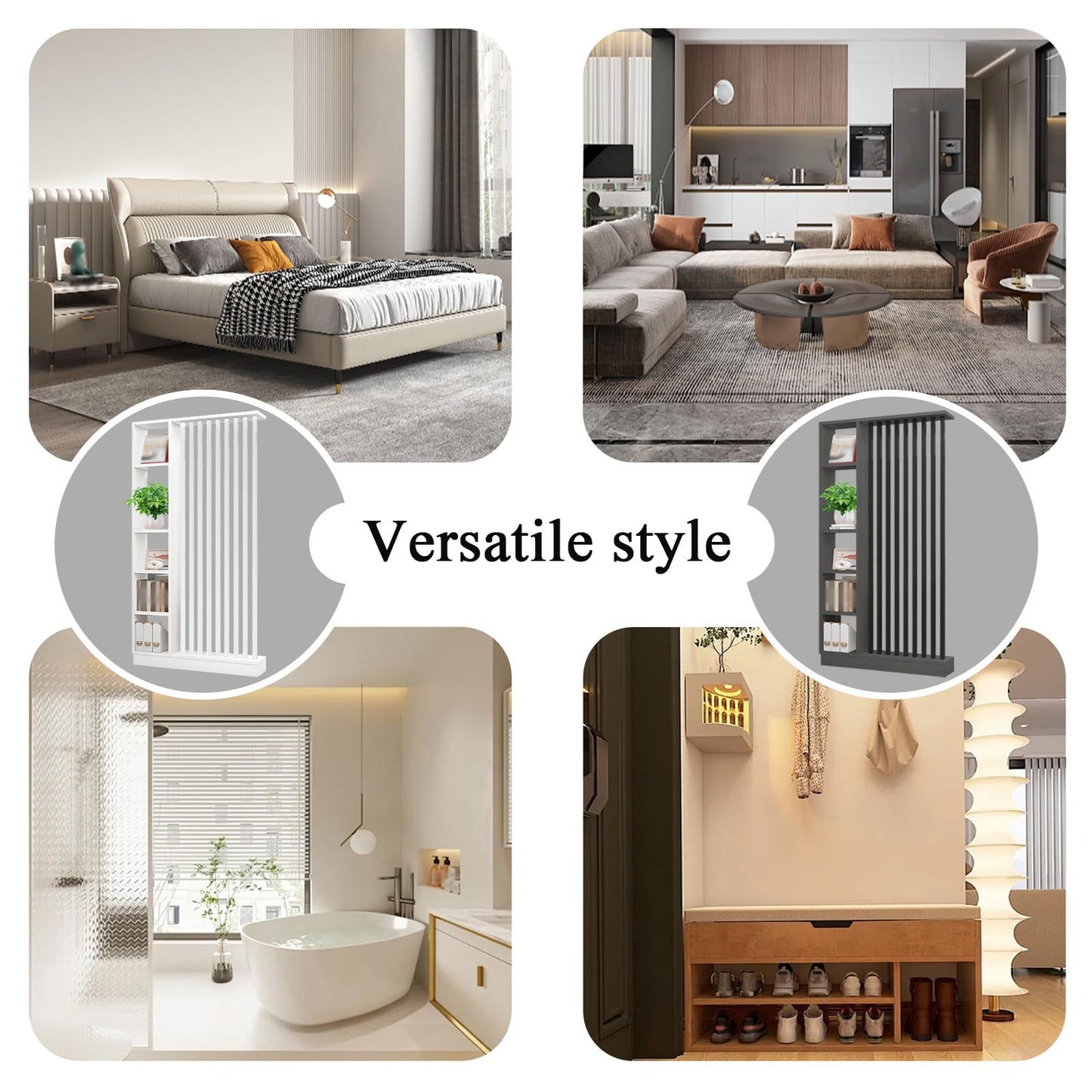 Wall Room Divider with Shelves, Entrance Hall Partition Screen Column Floor to Ceiling - Freestanding Room Divider with Storage Shelf, Freestanding Decor for Bedroom (A Gray + Black, 39.4in / 100cm)