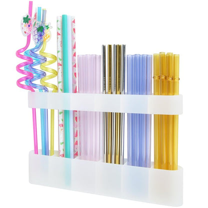Straw Holder for Cabinet Door, Silicone Straw Organizer for Cabinet Door, Kitchen Cabinet Organizer Reusable Straws Dispenser for Home Kitchen Accessories (Transparent)