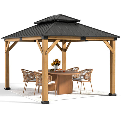 Jocoevol 10' X 12' Wood Gazebo Hardtop Outdoor Permanent Pavilion with Double Galvanized Steel Roof Snow Support, Wind Resistance for Backyard Garden, Lawns, Patio