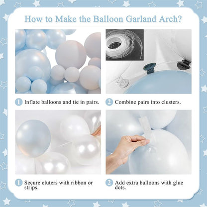 Blue Balloon Arch Kit, 127Pcs Double Stuffed Balloon Arch Garland Kit Include Pearl Blue Macaron Light blue White Clear Balloons for Bridal Shower Baby Shower Birthday Wedding Decorations