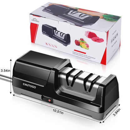 Enutogo Knife Sharpener, Professional 2-Stages Eleltric Knife Sharpeners with Diamond Abrasives for 20-Degree Straight Edge, Knife Sharpener for Kitchen Knives with Sharpening and Polishing