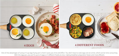 Juvenixs 4-Cup Egg Frying Pan, Nonstick Skillet for Breakfast, Pancakes, Suitable for Gas & Induction Cookware (Black)