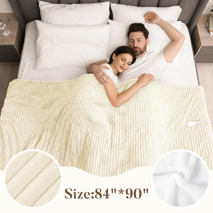 Electric Heated Blanket Queen Size, Fast Heating Soft Flannel Heated Blanket 84x90 inch with 8H Timer, 6 Heating Levels, Machine Washable, ETL & FCC Certified (Beige)