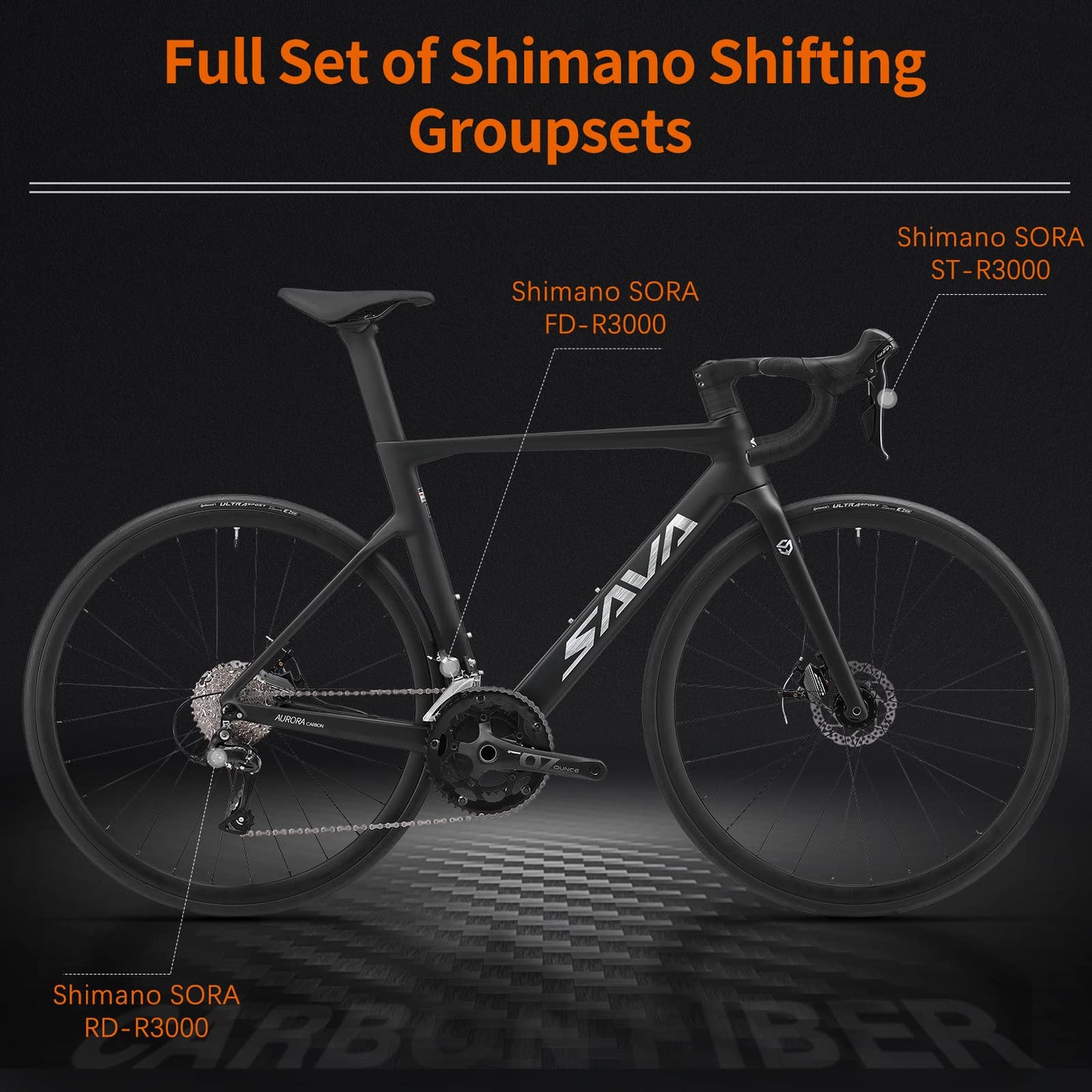 SAVADECK Carbon Disc Road Bike, Integrated Design Racing Bicycle Carbon Frame Carbon Fork with Shimano SORA R3000 Derailleur System 18 Speed Disc Brake Road Bike for Men or Women(White,54cm)