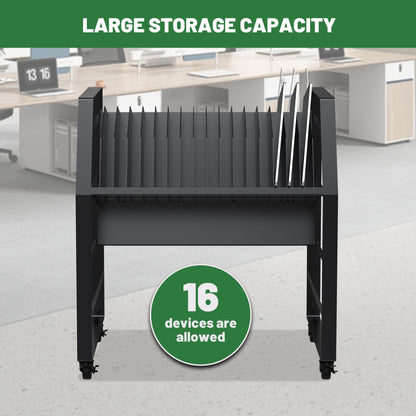 biosp 16 Devices Mobile Open Charging Cart, Rolling Charging Dolly with Wheels for Laptop Computers, Chromebooks, Electronic Equipment Organizer Rack for Office, Classroom (Power Strip Included)