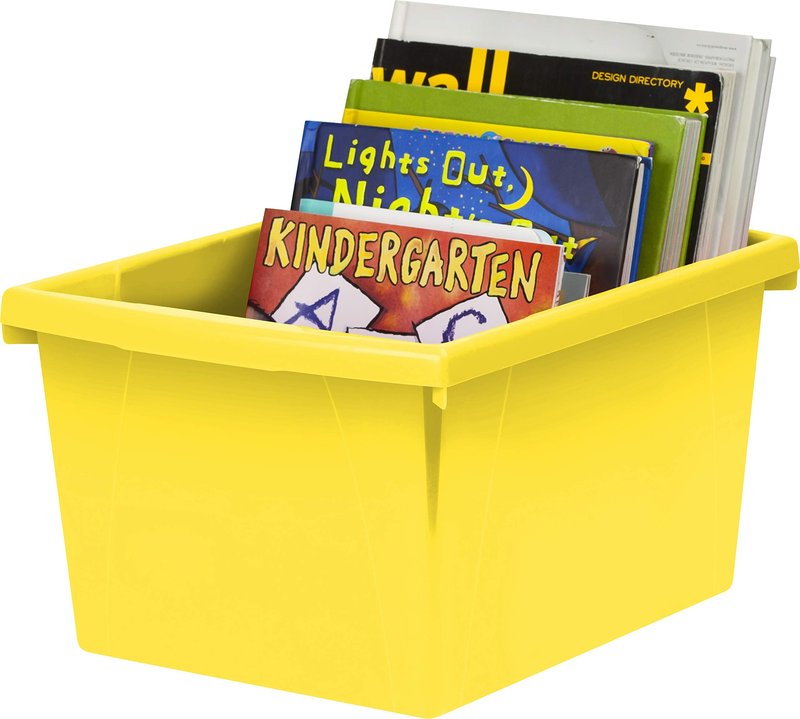 Storex 4 Gallon Storage Bin – Plastic Classroom Organizer for Books and Supplies, Yellow, 1-Pack (61453A06C)