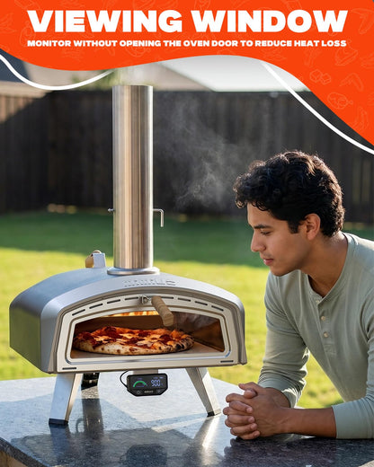Mimiuo Smart 16 Inch Pizza Oven with Digital Temperature Display – Outdoor Charcoal Wood Pizza Oven with 3 Cooking Modes (Classic/Neapolitan/Custom), Celsius/Fahrenheit Switch, Color-Coded Guide