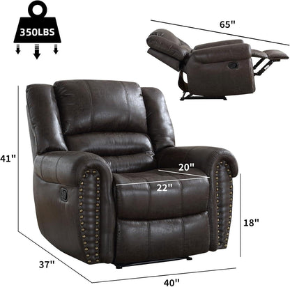 CANMOV Leather Recliner Chair, Classic and Traditional Manual Recliner Chair with Comfortable Arms and Back Single Sofa for Living Room, Dark Grey