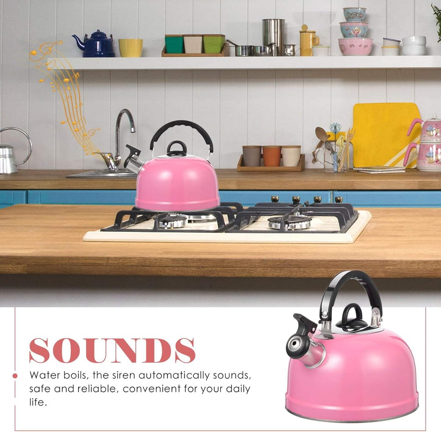 Lurrose Pink Teapot, Whistling Stainless Steel Tea Kettle for Home, Dorm, Apartment