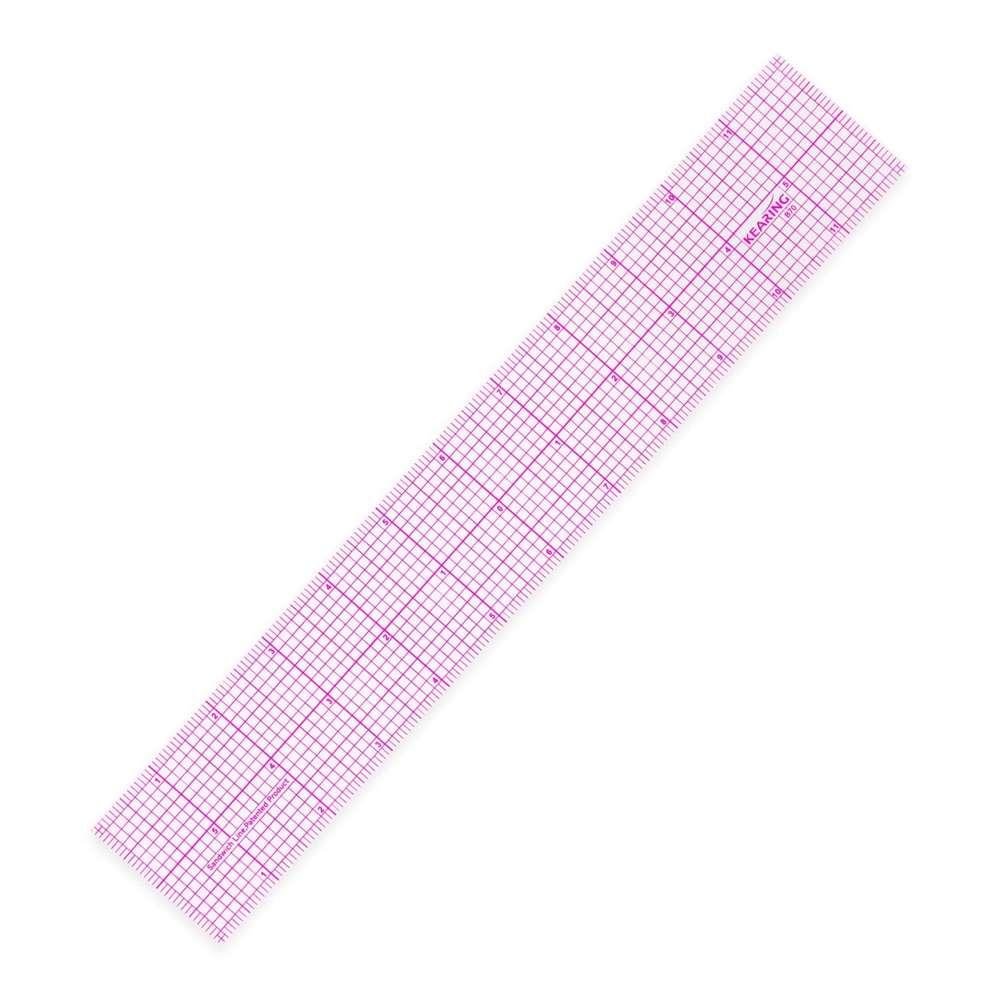KEARING Clear Sewing Graph Ruler Fashion Design Ruler, Sandwich Line, 2 x 12, Transparent Pattern Making Dress Making Ruler for Sewing Quilting