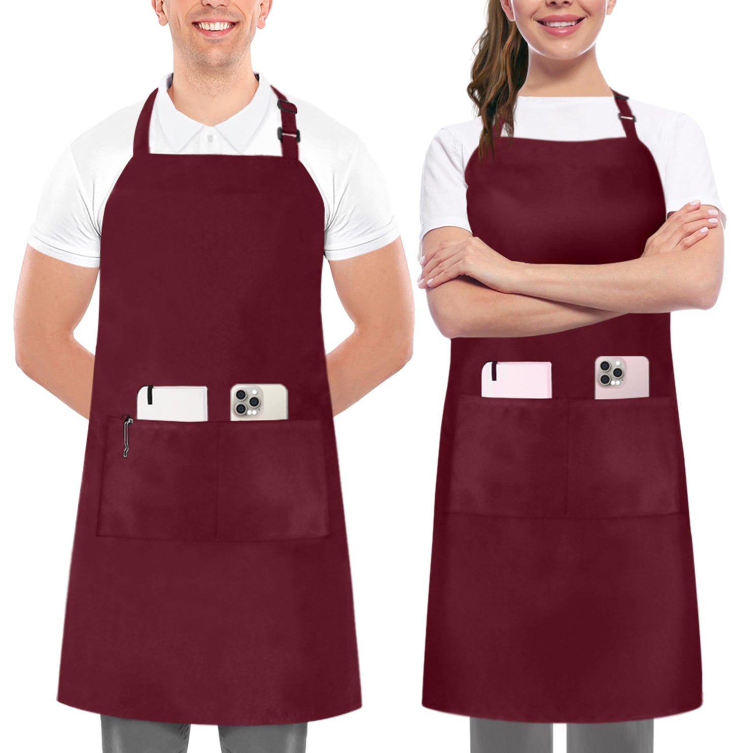 Utopia Kitchen 2 Pack Bib Apron, Adjustable with 2 Pockets, Water and Oil Resistant, Cooking Kitchen Chef Apron for Women Men