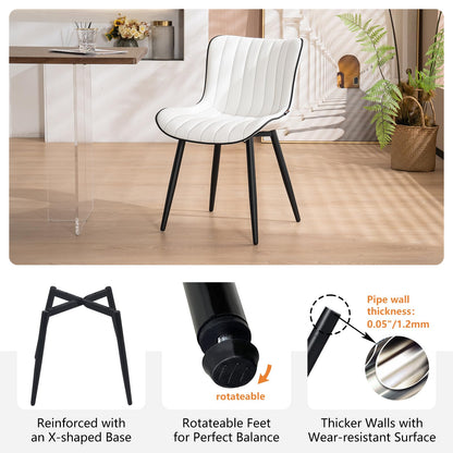 YOUNUOKE Mid-Century Modern Dining Chairs Set of 2, White PU Leather Upholstered Kitchen Chairs with Black Metal Legs, Armless Accent Chair for Dining Room, Guest Reception Room
