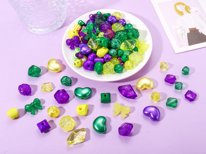 2300PCS+ Mardi Gras Beads for Jewelry Making, Gold Purple Green Polymer Clay Beads, Assorted Acrylic Crystal Pearl Beads Spacer Beads for Bracelet Necklace Earrings DIY Crafts Mardi Gras Accessory