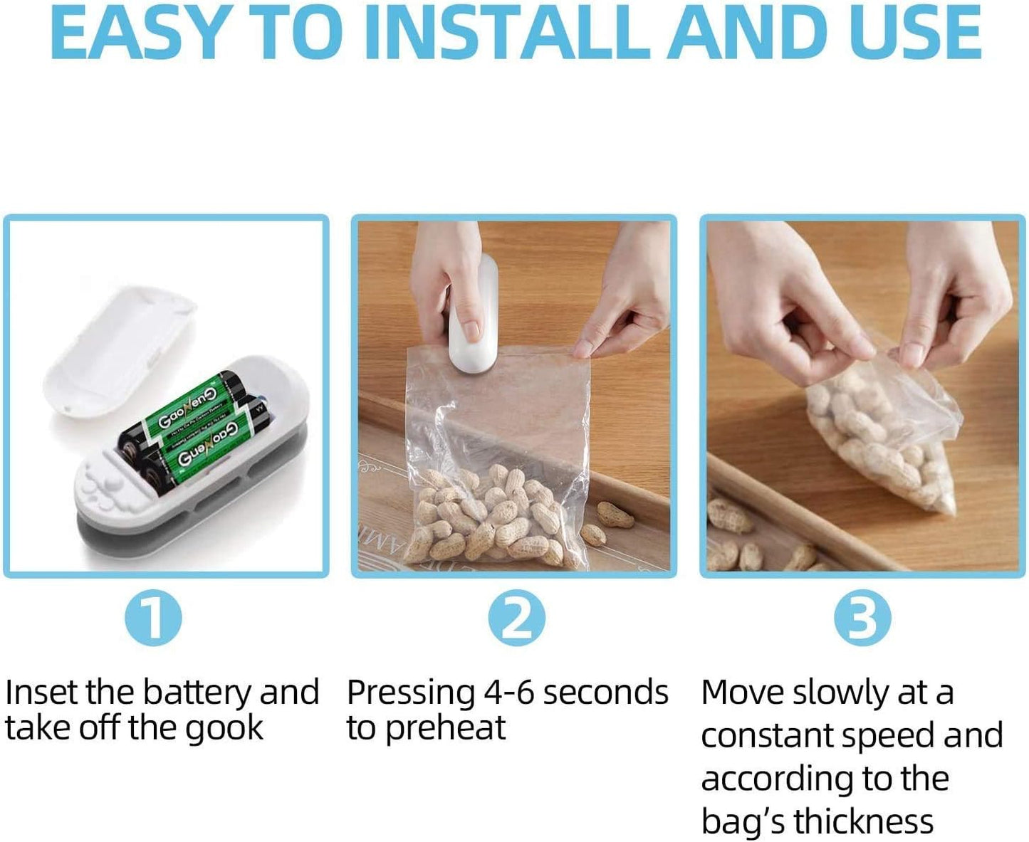 Mini Bag Sealer Heat Seal, 2 in 1 Portable Household Machine with Detachable Hook for Plastic Bags