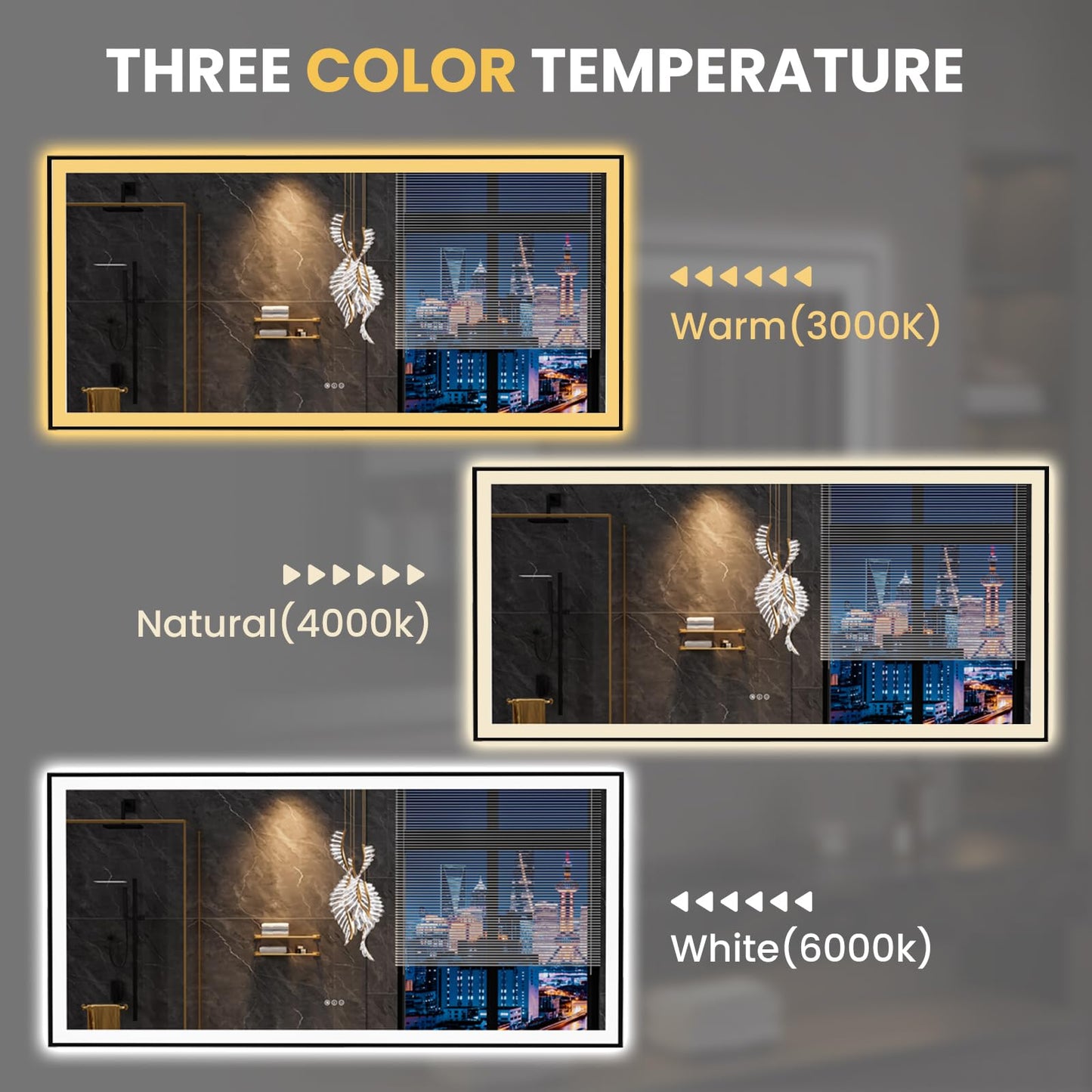 LOAAO 84"X40" LED Bathroom Mirror Black Framed, Anti-Fog, Dimmable, Lighted Bathroom Vanity Mirror for Wall, Memory Function, Tempered Glass